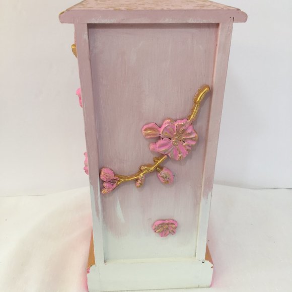 Vintage Wood Jewelry Box Refinished Upcycled Pink - Picture 11 of 14
